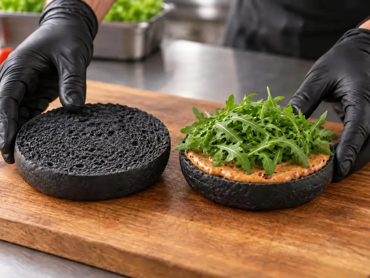 Burger di salmone con bun nero: Rucola sulla base del bun